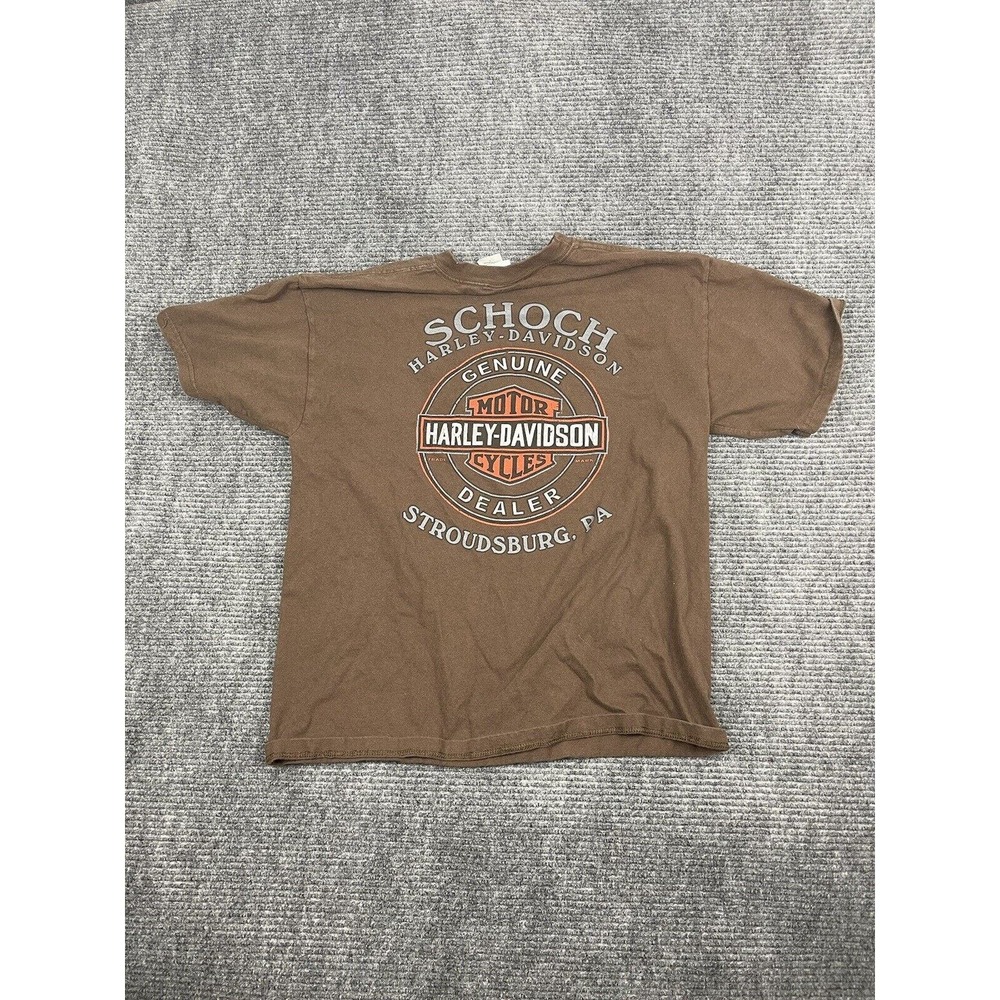 Harley Davidson Shirt Mens Adult Large Schoch Stroudsburg Brown Orange Shield
